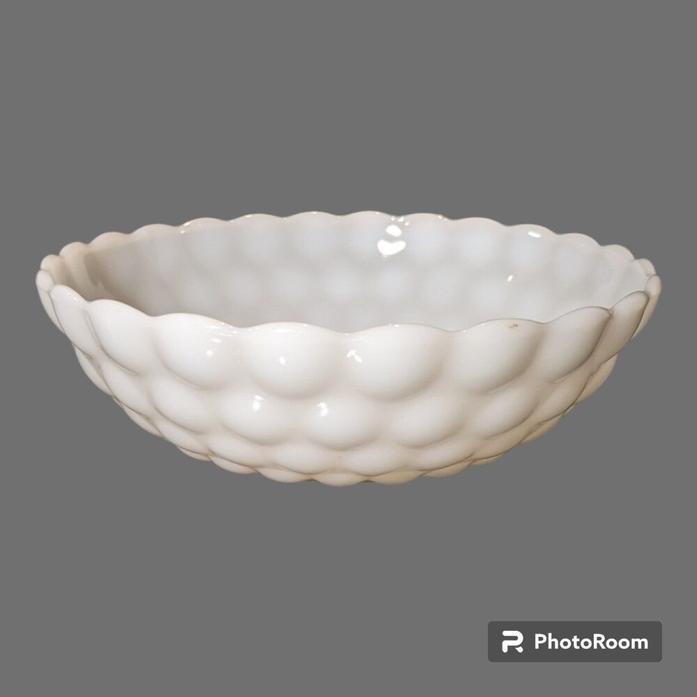 Anchor Hocking Fire King White Milk Glass Bubble Serving Bowl Dish 8.25 Vintage